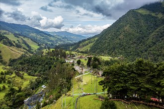 Aerial of the Cocora valley, Unesco site coffee cultural landscape, Salento, Colombia, South