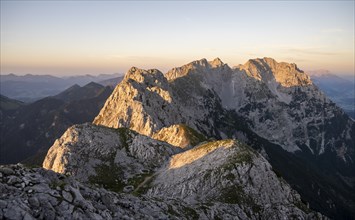 Evening atmosphere View from Scheffauer on Kaisergebirge, Wilder Kaiser, Kitzbühler Alps, Tyrol,