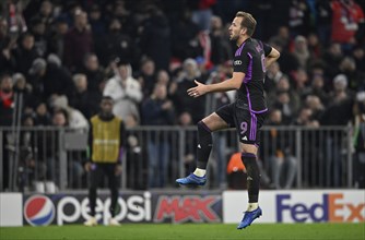 Goal celebration Harry Kane, FC Bayern Munich FCB (09), Champions League, Allianz Arena, Munich,