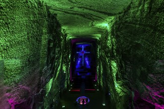 Giant salt cross in the Salt cathedral of Zipaquira, Colombia, South America