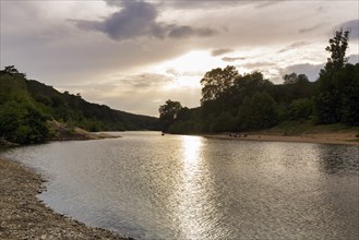 River Gardon, evening sky, Languedoc-Roussillon, South of France, France, Europe