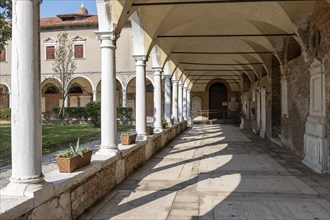 Cloister with tombs, church Chiesa di San Michele in Isola, cemetery island of San Michele, Venice,