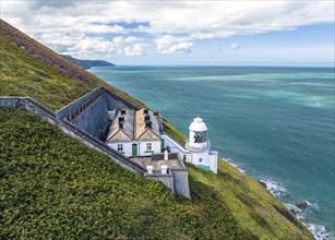 The Lighthouse Keepers Cottage from a drone, Countisbury, Lynton, North Devon, England, United