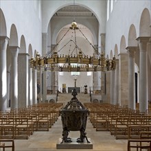 St. Mary's Cathedral, interior view with bronze baptismal font and hezilo chandelier, UNESCO World