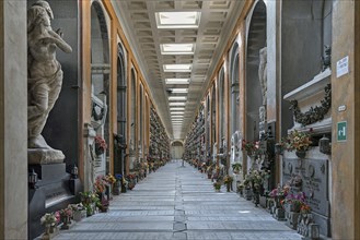 Covered tombs at the Monumental Cemetery, Cimitero monumentale di Staglieno), Genoa, Italy, Europe