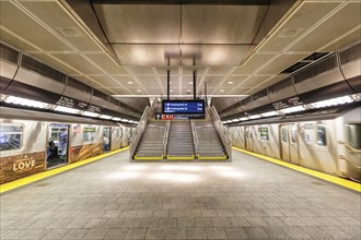 New York City Subway underground station 34 Street Hudson Yards on Line 7 in New York, USA, North