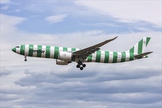 A Condor Airbus A330-900 aircraft with the registration D-ANRA at Frankfurt Airport, Germany,