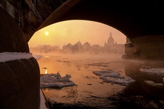 Dresden morning fog over the Elbe