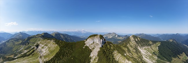 Drone shot, panorama shot, mountain landscape, Gruberhorn with Regenspitz, Osterhorngruppe,