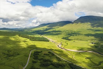 Loch Tulla and Beinn Dorain from a drone, Glen Coe, Highlands, Scotland, UK