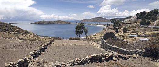 Old Inca terasses on the island Isla del Sol in Lake Titicaca, Bolivia, South America