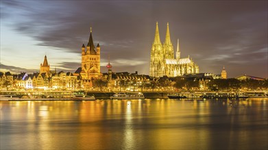 City Hall, Colonius TV Tower, GroÃŸ St. Martin, Cologne Cathedral, Old Town Embankment, Rhine,