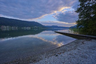 Lakeside, bathing jetty, sky, clouds, sunset, summer, Steindorf am Lake Ossiach, Lake Ossiach,