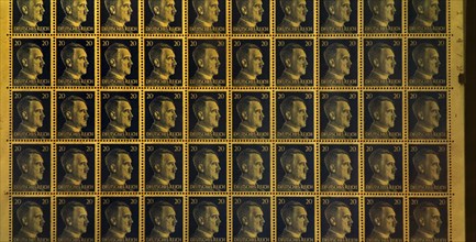 Booklet pane with 20 pfennig stamps of the German Empire 1941, 1942 showing profile of Adolph