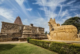 Hindu temple Gangai Konda Cholapuram with giant statue of bull Nandi. Tamil Nadu, India, Asia