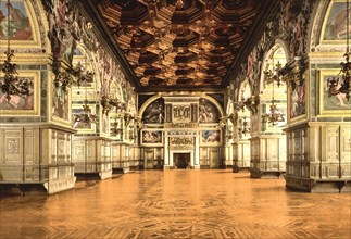 The Gallery of Henry II, at Fontainebleau Castle, Ile-de-France, France, c. 1890, Historic,