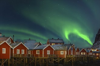 Historic Fishermen's Cabins Night Northern Lights Reine Lofoten Norway