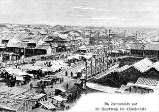 Beggar's Bridge and Main Street in the Chinese Town, Beijing, Beijing, view from above, market