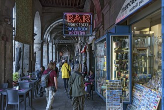 Lively historic arcade at the harbour, Genoa, Italy, Europe