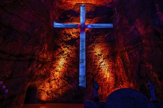 Giant salt cross in the Salt cathedral of Zipaquira, Colombia, South America