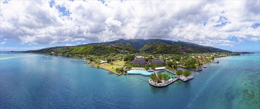 Panorama, Aerial view, Northwest coast, Te Moana Tahiti Resort, Tahiti-Nui, Society Islands,