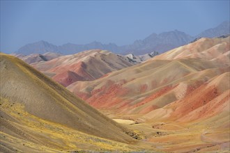 Mountain landscape with red and orange mountains, Kyrgyzstan, Asia