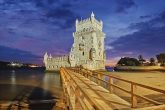 Belem Tower or Tower of St Vincent, famous tourist landmark of Lisboa and tourism attraction, on