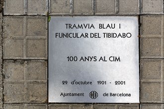 Commemorative plaque in the floor, anniversary, 100 years, historic tramway Tamvia Blau and cable