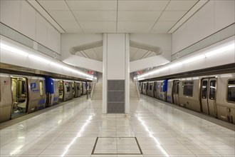 PATH Port Authority Trans-Hudson commuter train at the World Trade Centre WTC station in New York,