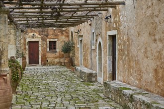 Wine arbour, stone floor, moss, building, Arkadi, Orthodox Monastery, National Monument, Rethimnon