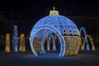 Walk-in illuminated globe and arc, Cathedral Square, World of Lights, Magdeburg, most extensive