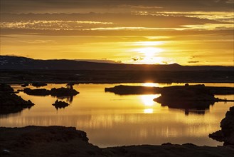 Myvatn lake at sunrise in winter, Iceland, Europe