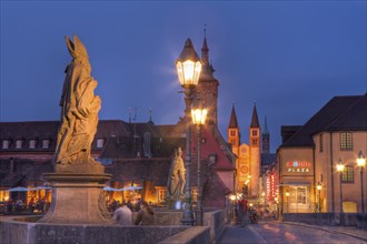 Old Main Bridge in Wuerzburg, Wuerzburg, Lower Franconia, Bavaria, Germany, Europe