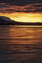 Myvatn lake at sunrise in winter, Iceland, Europe