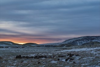 Sunset near Hveragerdi in a winter day, Iceland, Europe