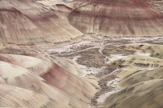 Volcanic ash colours the landscape of the Painted Hills in the John Day Fossil Beds National