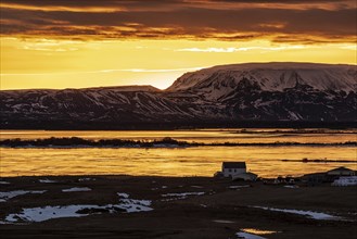 Myvatn lake at sunrise in winter, Iceland, Europe