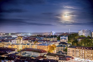 Gothenburg, Sweden, October 26 2015: Moonlight over Vasastaden, Europe