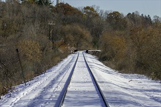 The first snow covered the railway, natural scene from Wisconsin