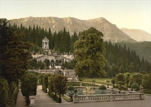 Linderhof Castle in Upper Bavaria, Bavaria, Historic, digitally enhanced reproduction of a