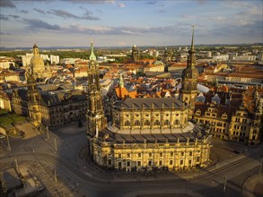 Old town of Dresden with the famous towers. in the foreground the Catholic Court Church