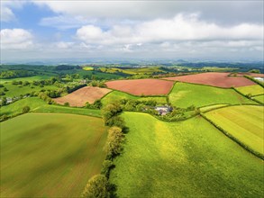 Fields and Farms from a drone, Devon, England, United Kingdom, Europe