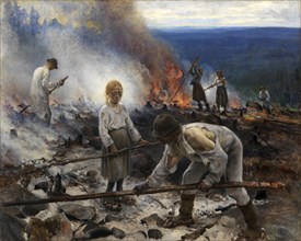 Under the Yoke, Burning of the Brushwood, Wage-Slaves, Fire-Slaughter, 1893, Painting by Eero