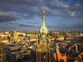 Old town of Dresden with the famous towers. in the foreground the Catholic Court Church