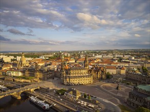 Old town of Dresden with the famous towers. in the foreground the Catholic Court Church