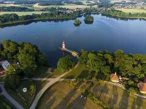 Pier with lighthouse at the Fasanenschlösschen in Moritzburg