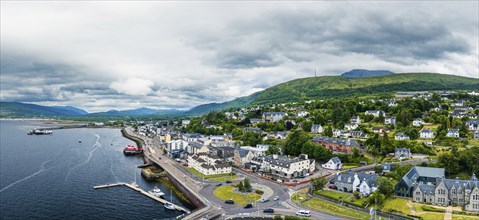 Fort William from a drone, River Lochy, Lochaber, West Highlands, Scotland, UK