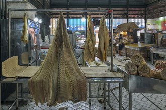 Giant pirarucu fish or (Arapaima gigas) fish hanging in the fish market section, Adolpho Lisboa