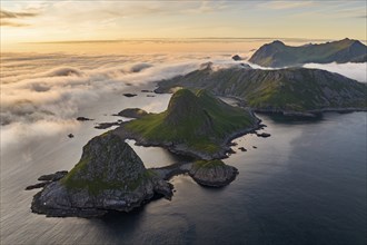 Islands in the sea, fjords and mountains, near Nykvag, Langoya island, Vesteralen archipelago,