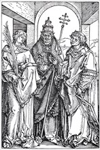 St.Stephen, St.Sixtus and St.Lawrence, woodcut by Albrecht Dürer, historical, digitally improved